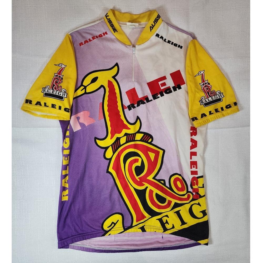 Vintage 90s Aussie Raleigh Bicycle All Over Print Cycling Jersey Large Multi